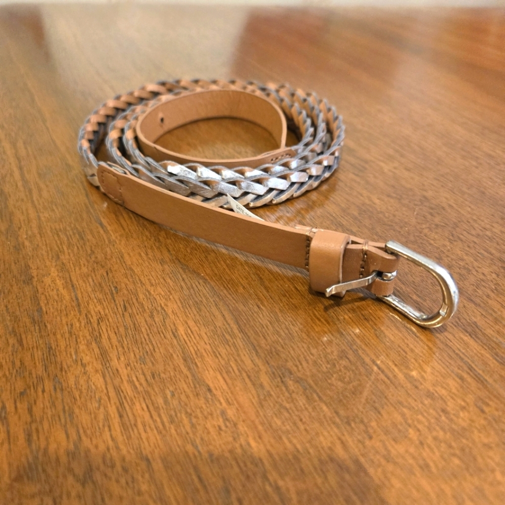 Thin, Silver Braided Woman's Belt, Brown Each End, Size 18, NWOT